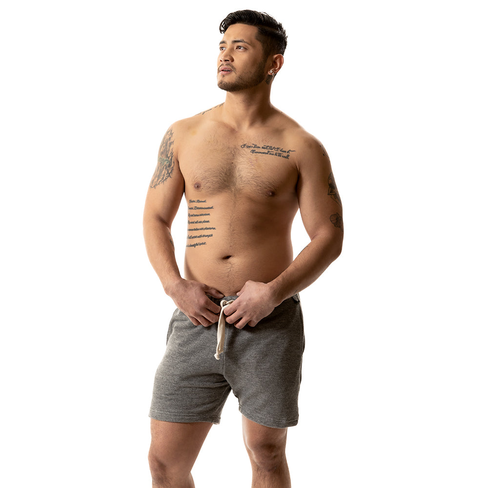 Grey Heather French Terry 6&quot; Varsity Sweat Shorts - Made In USA