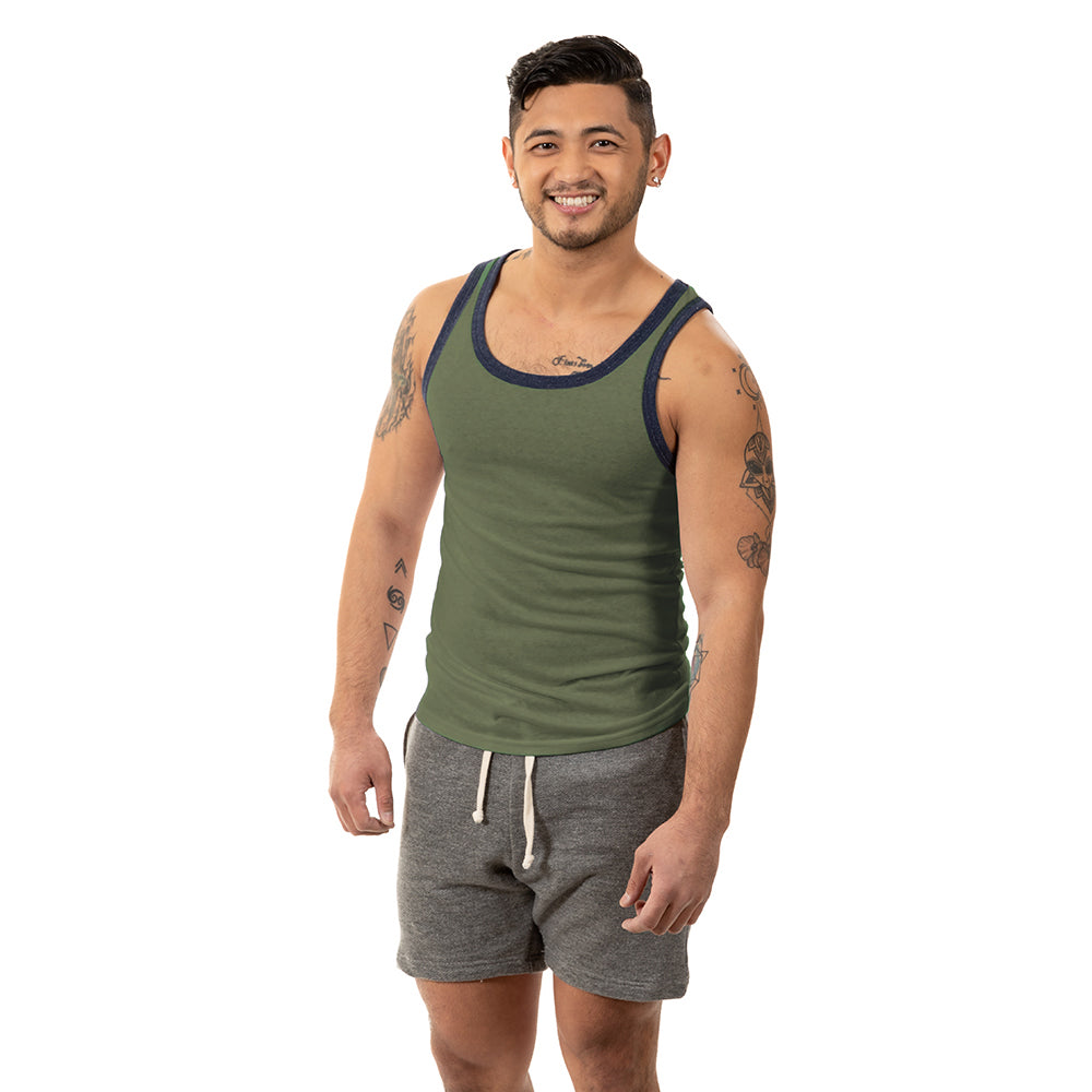 "Varsity Tank" Tri-Blend Tank Top in Army Green Heather