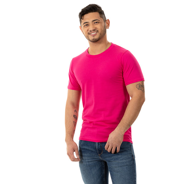 Hot Fuchsia Pink Cotton Classic Short Sleeve Tee - Made In USA