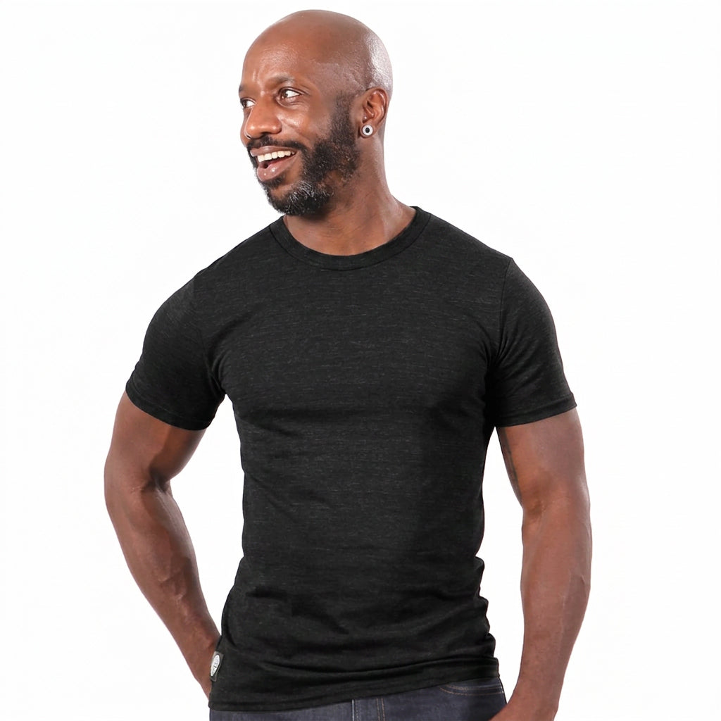 "ARCHER": Black Marled Tri Blend T-Shirt