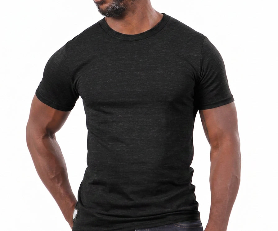 "ARCHER": Black Marled Tri Blend T-Shirt