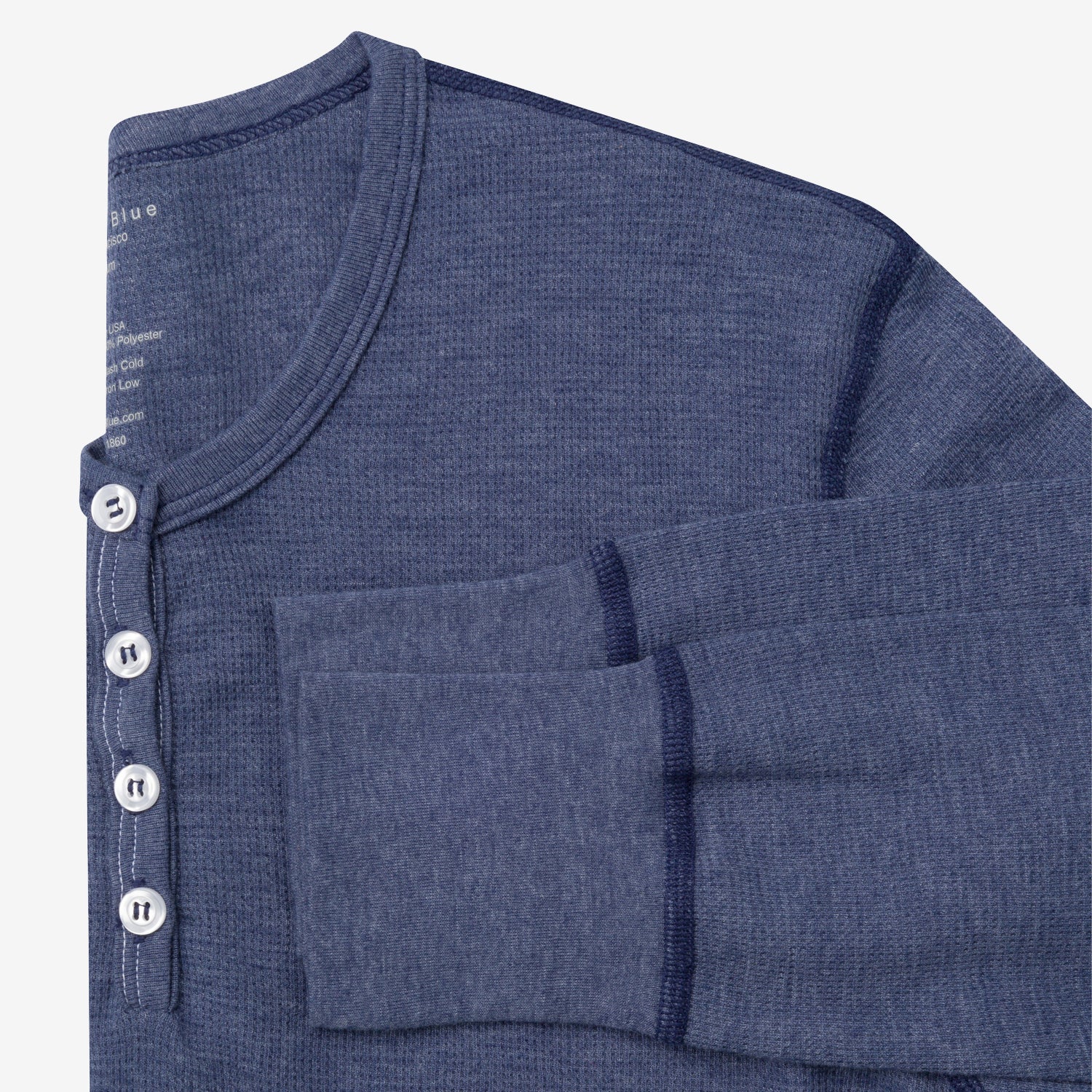 Baby Thermal Long Sleeve Henley In Stone Blue Heather - Made In USA