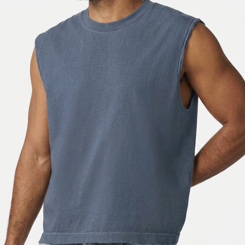 The "BOUNCER" Cotton Muscle Tank Top with Slight Crop in Faded Blue