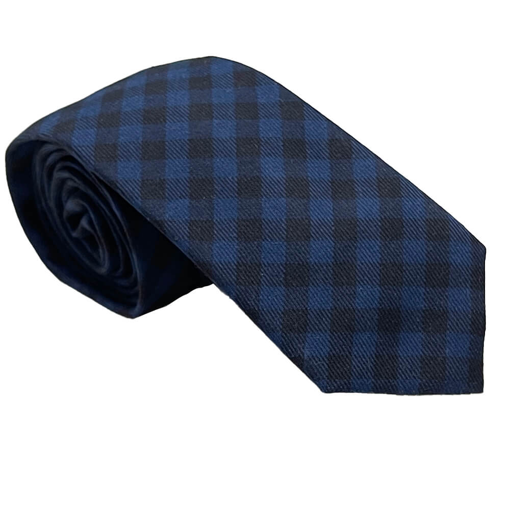 Blue & Black Cotton Check Tie - Made In USA