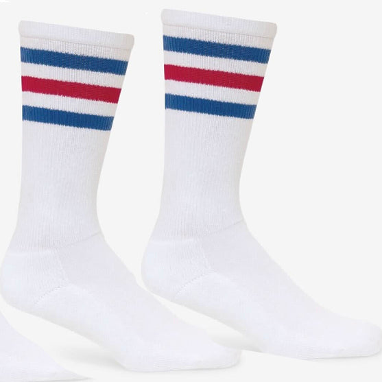 White, Royal Blue &amp; Red Active Stripe Socks