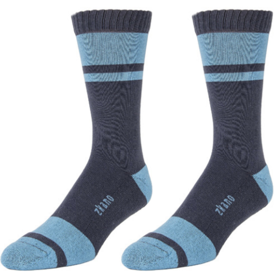 Sky Blue Little River Cushioned Stripe Crew Sock - Made In USA by Zkano