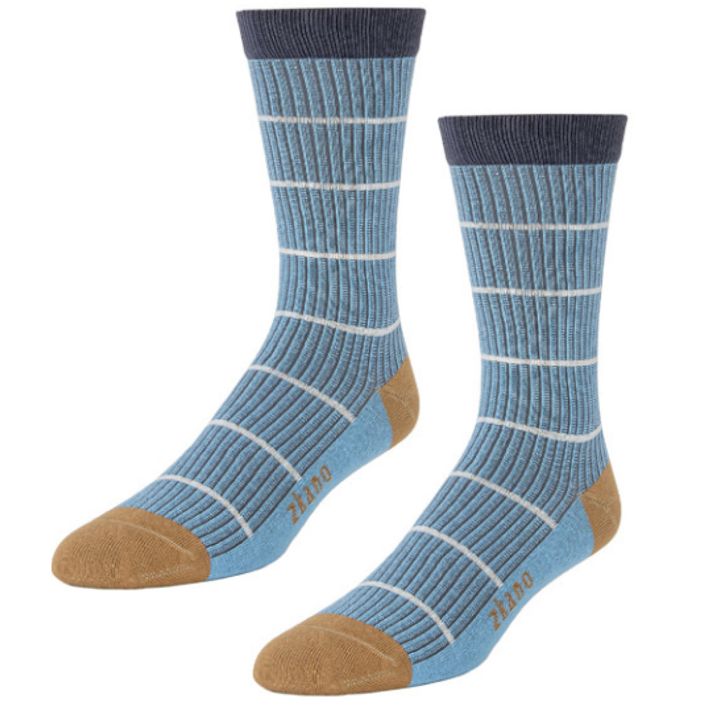 Sky Blue Shadow Stripe Textured Crew Sock - Made In USA by Zkano