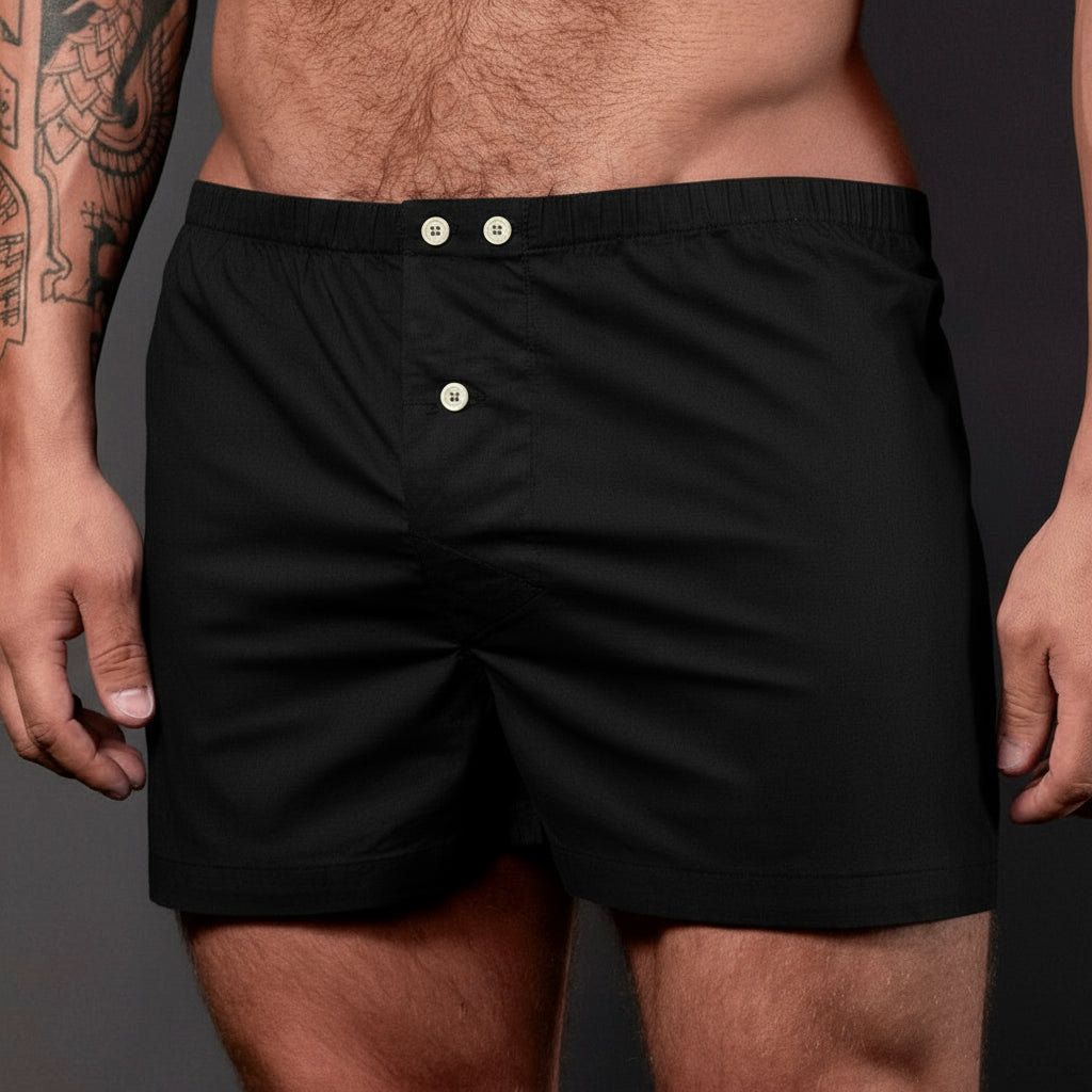 "PETE" - Solid Black Slim-Cut Boxer Short - Made in USA