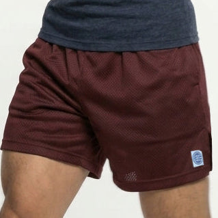 The Fender: Open Mesh 5" Basketball Shorts in Maroon - Made In USA