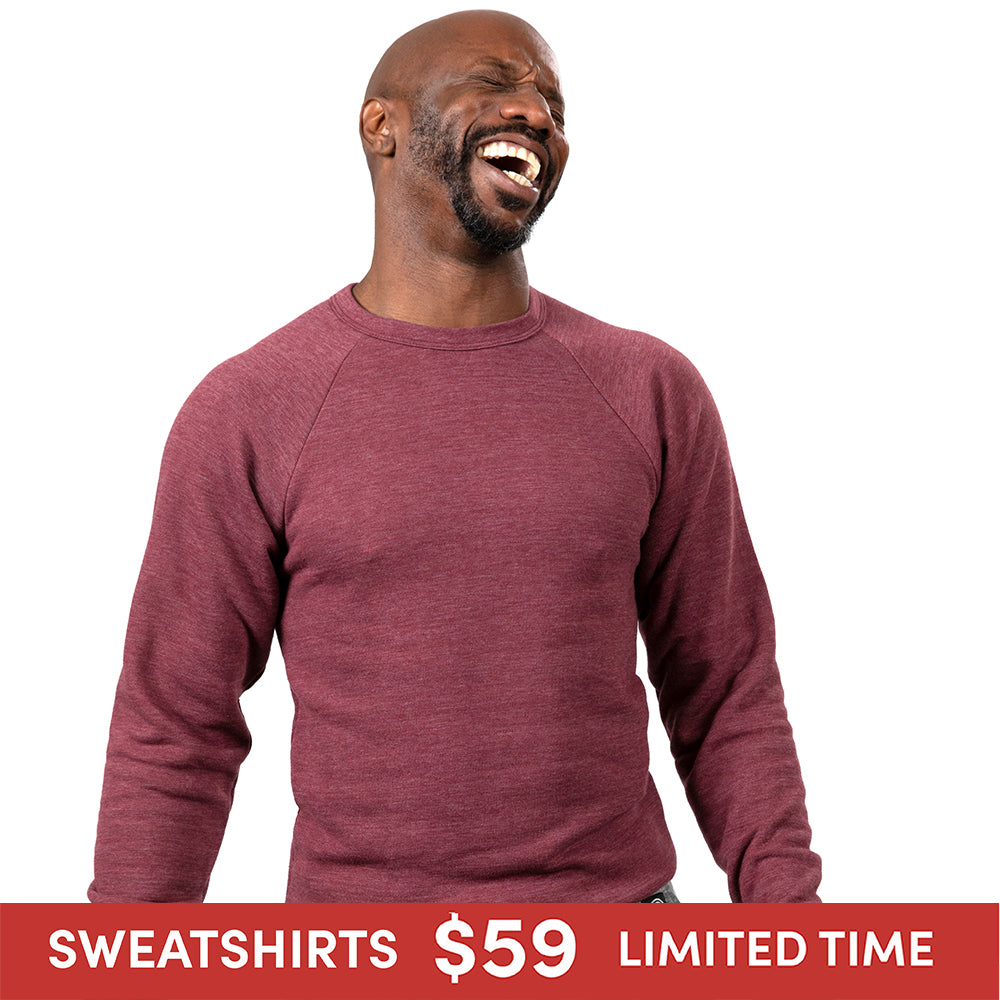 Burgundy Heather Marled Tri-Blend Raglan Sleeve Crewneck Sweatshirt-Sweater