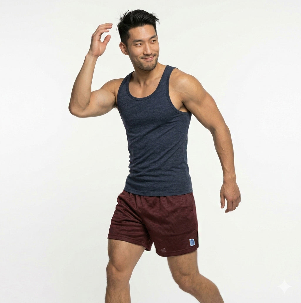 The Fender: Open Mesh 5" Basketball Shorts in Maroon - Made In USA