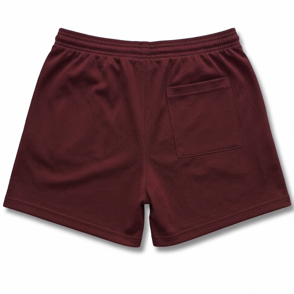 The Fender: Open Mesh 5" Basketball Shorts in Maroon - Made In USA