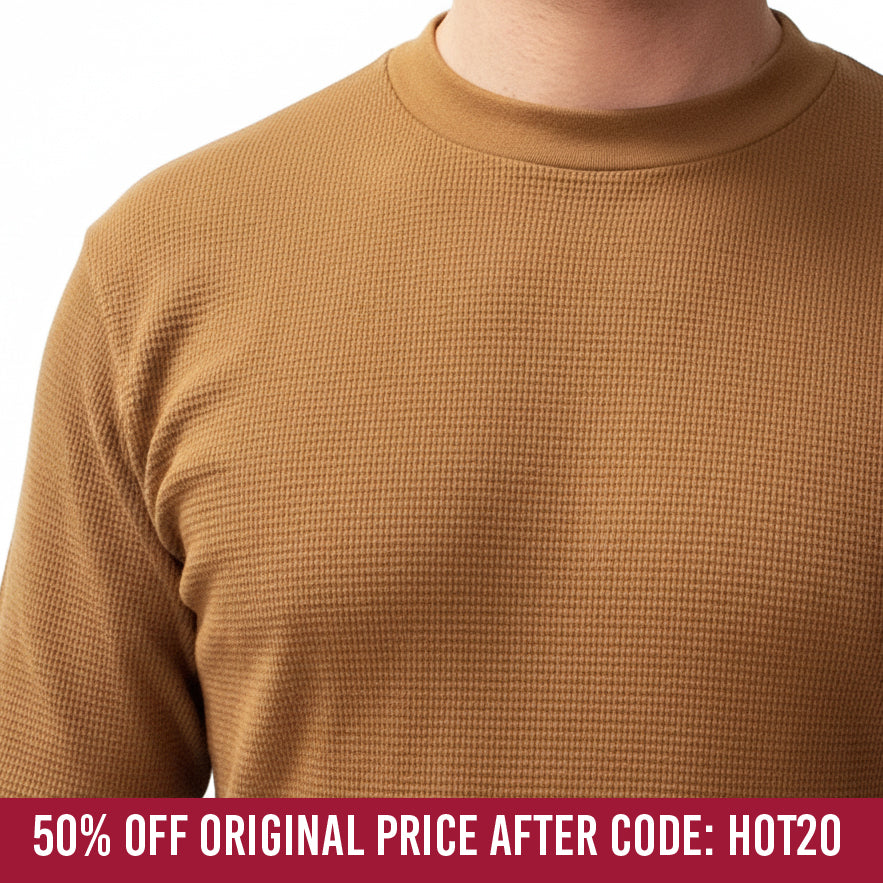 Heavyweight Cotton Army Surplus Sweater Stitch Crewneck in Copper (SIZE S)