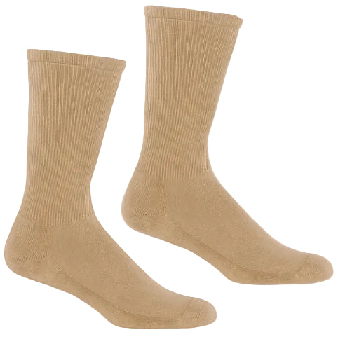 Solid Ribbed Crew Sock in Khaki - Made in USA