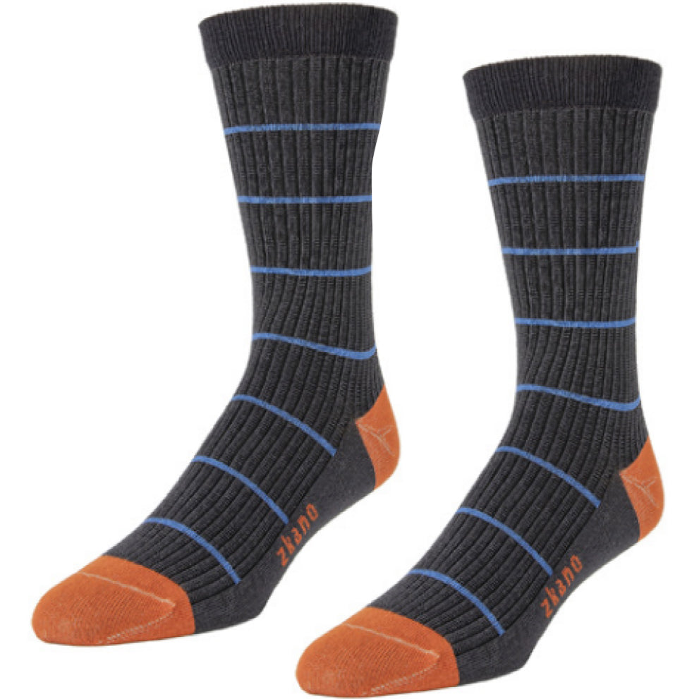 Charcoal Shadow Stripe Textured Crew Sock - Made In USA by Zkano
