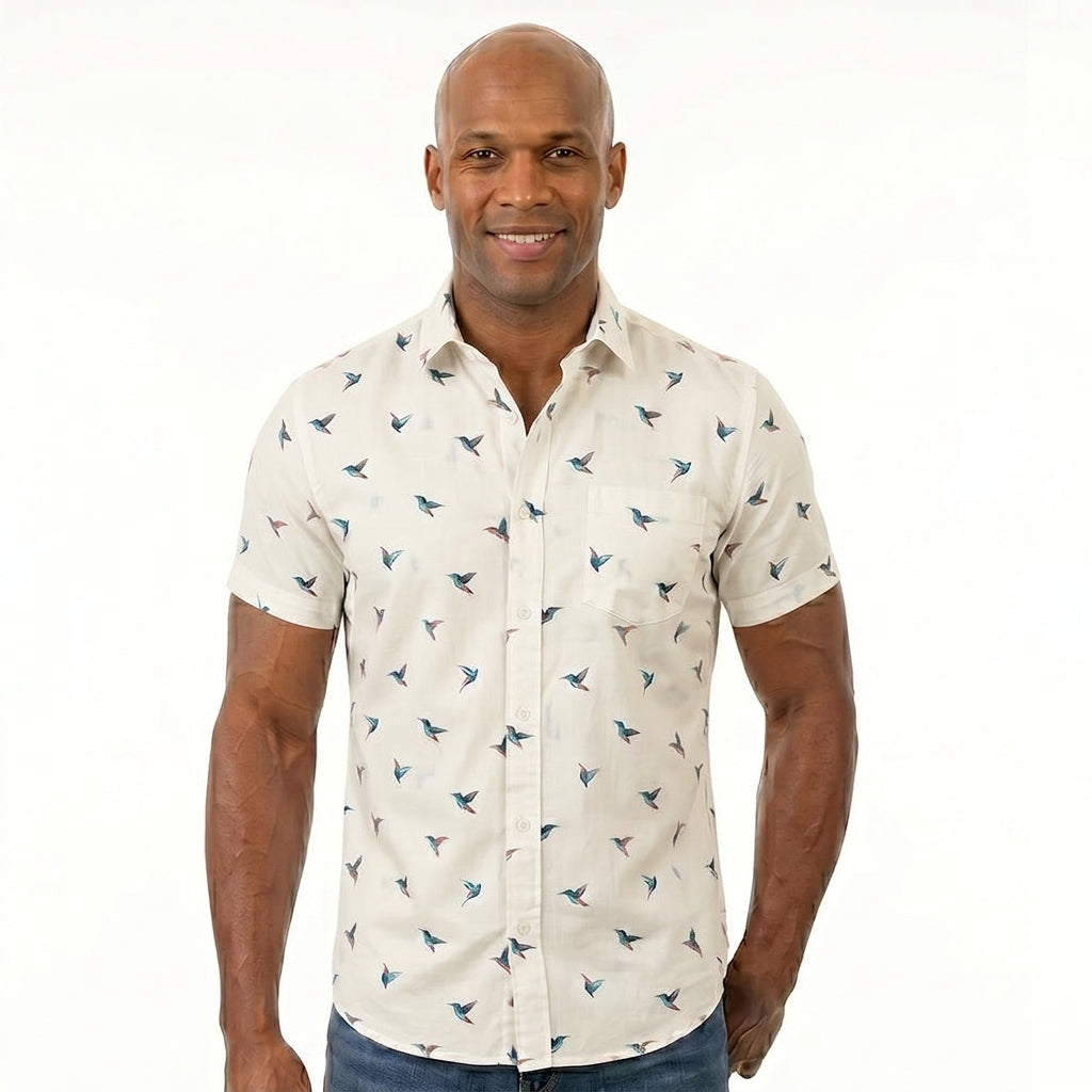 PETEY Short Sleeve Shirt in Hummingbird Watercolor Print