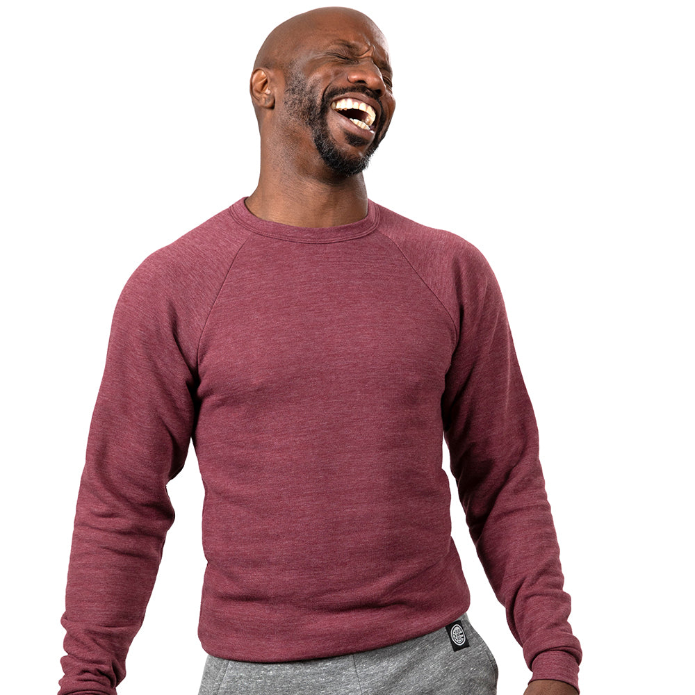 Burgundy Heather Marled Tri-Blend Raglan Sleeve Crewneck Sweatshirt-Sweater