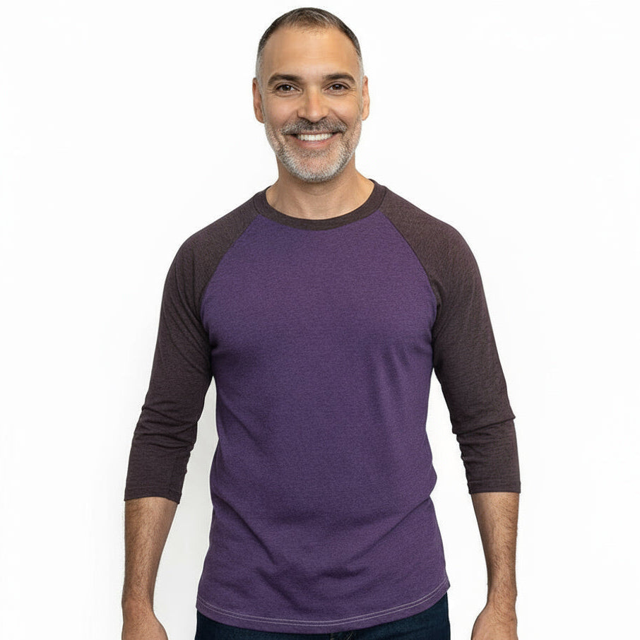 Violet Purple Heather Contrast 3/4 Raglan Sleeve Baseball Tee