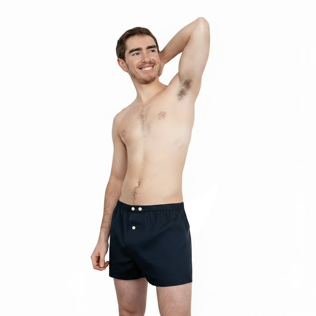 “BLADE&quot; - Solid Navy Blue Slim-Cut Boxer Short - Made In USA