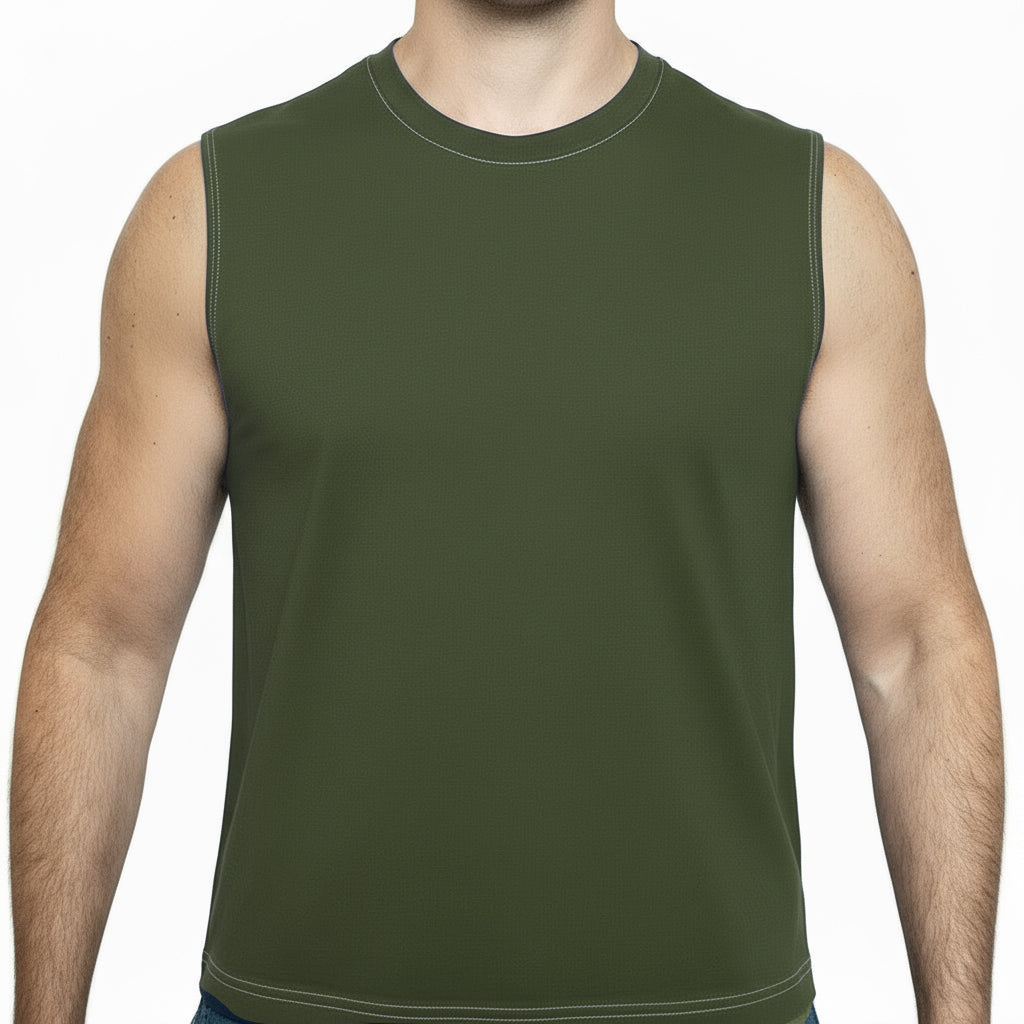 The "Striker" Cotton Muscle Tank Top in Army Green
