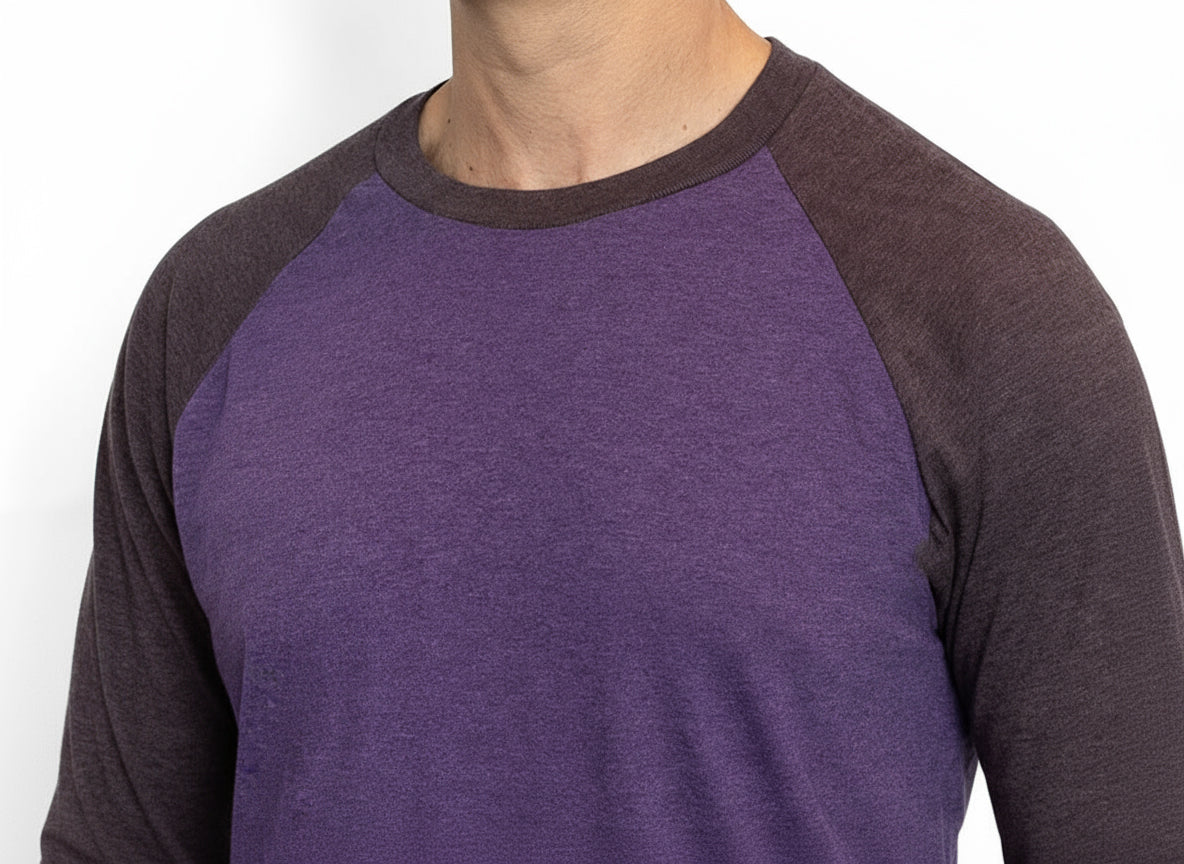 Violet Purple Heather Contrast 3/4 Raglan Sleeve Baseball Tee