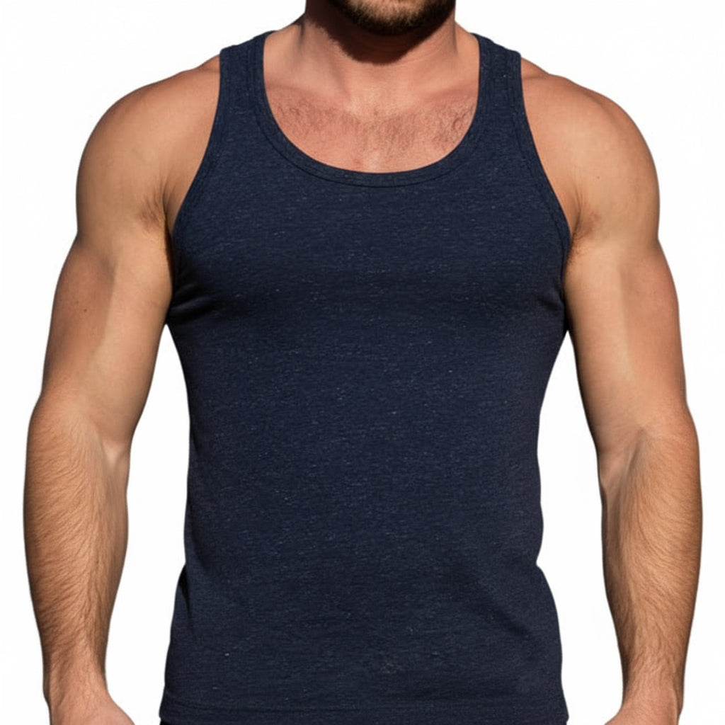 Solid Navy Heather Tri-Blend Varsity Tank Top