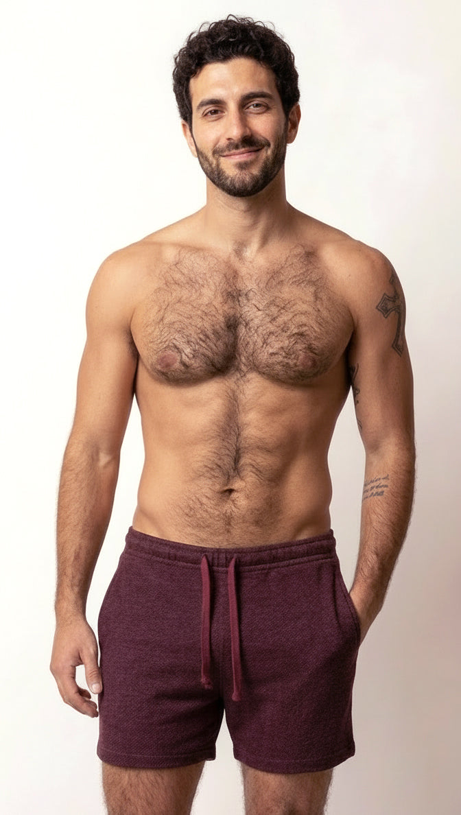 The Cruiser French Terry 5" Varsity Sweat Shorts in Red Wine - Made In USA