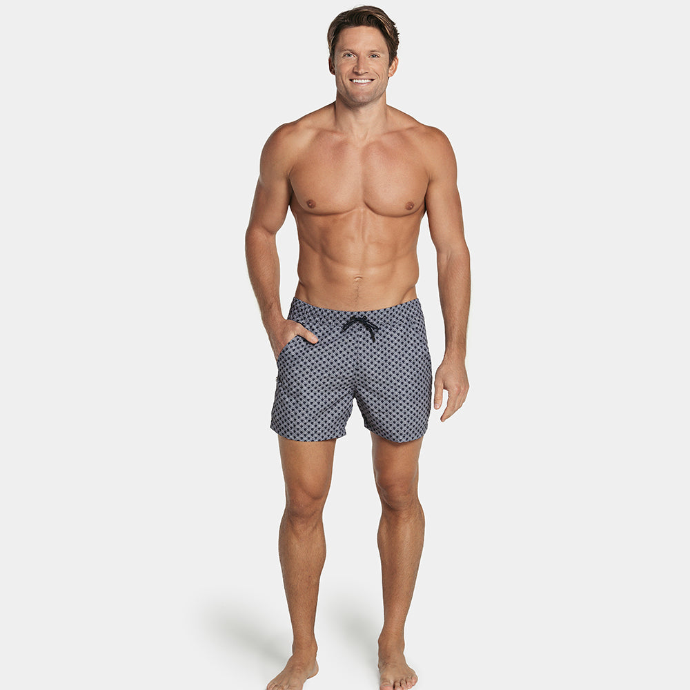 Navy Wave Print 5" Inseam Swim Trunk