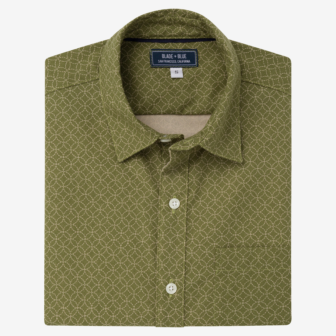 GARRISON Short Sleeve Shirt in Light Olive Green Japanese Floral Print