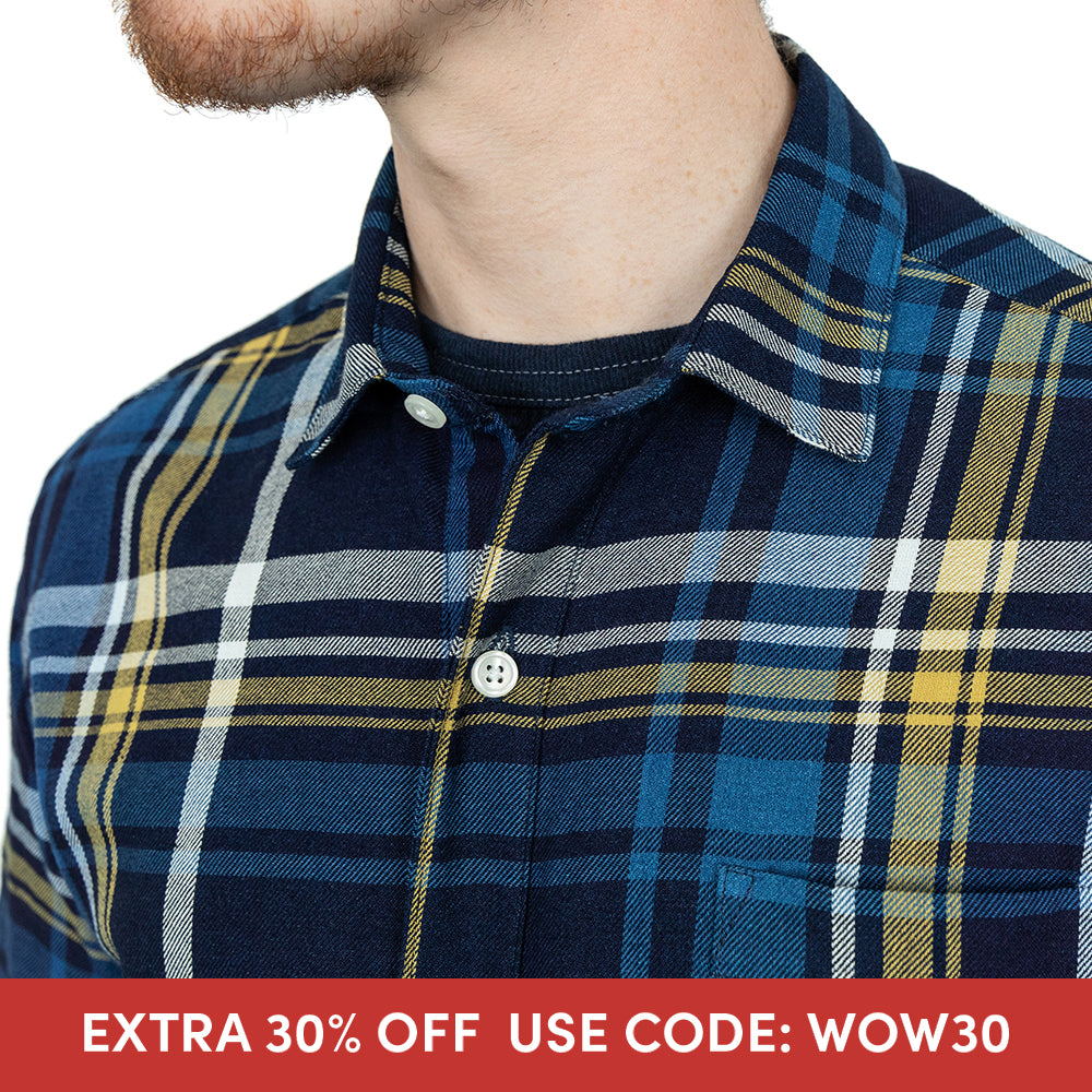 GARRETT Long Sleeve Shirt in Navy Cobalt Gold Check (Size M &amp; L)