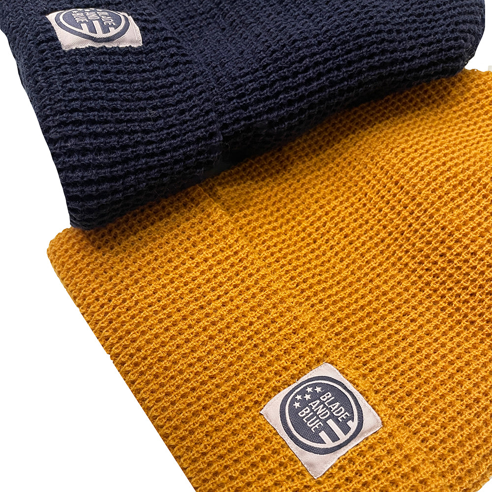 Navy Blue Waffle Knitted Beanie Cap