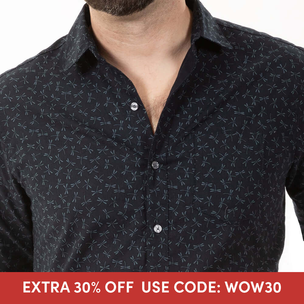 GOODEN Long Sleeve Shirt in Tonal Navy Dragonfly Print (M Available)
