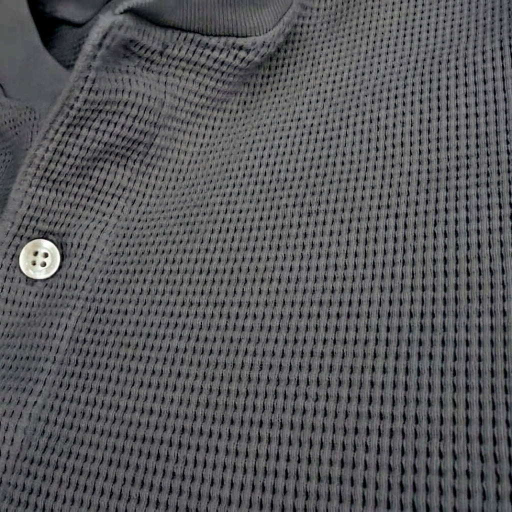 "RUSHER": Waffle Stitch Long Sleeve Military Henley Shirt in Carbon Gray - Made in USA