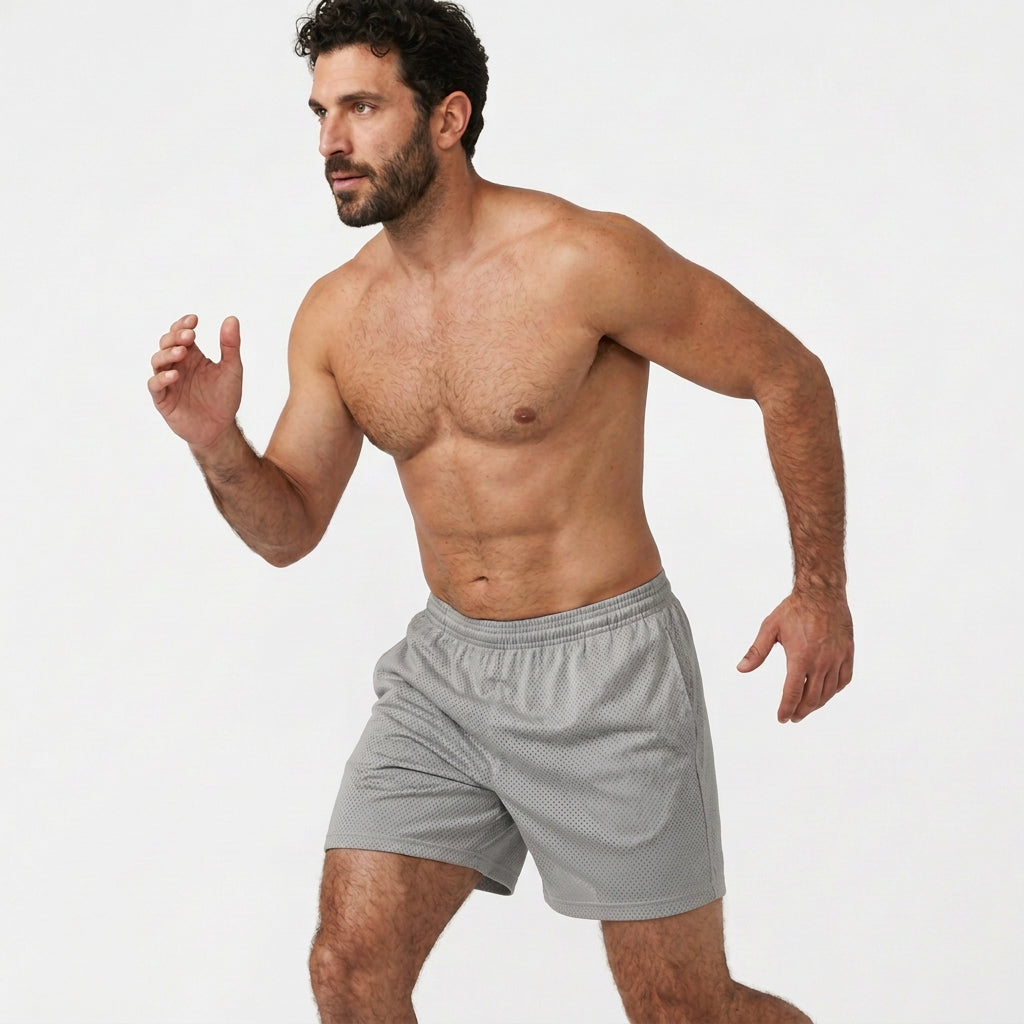 The Fender: Open Mesh 5" Basketball Shorts in Rock Gray - Made In USA