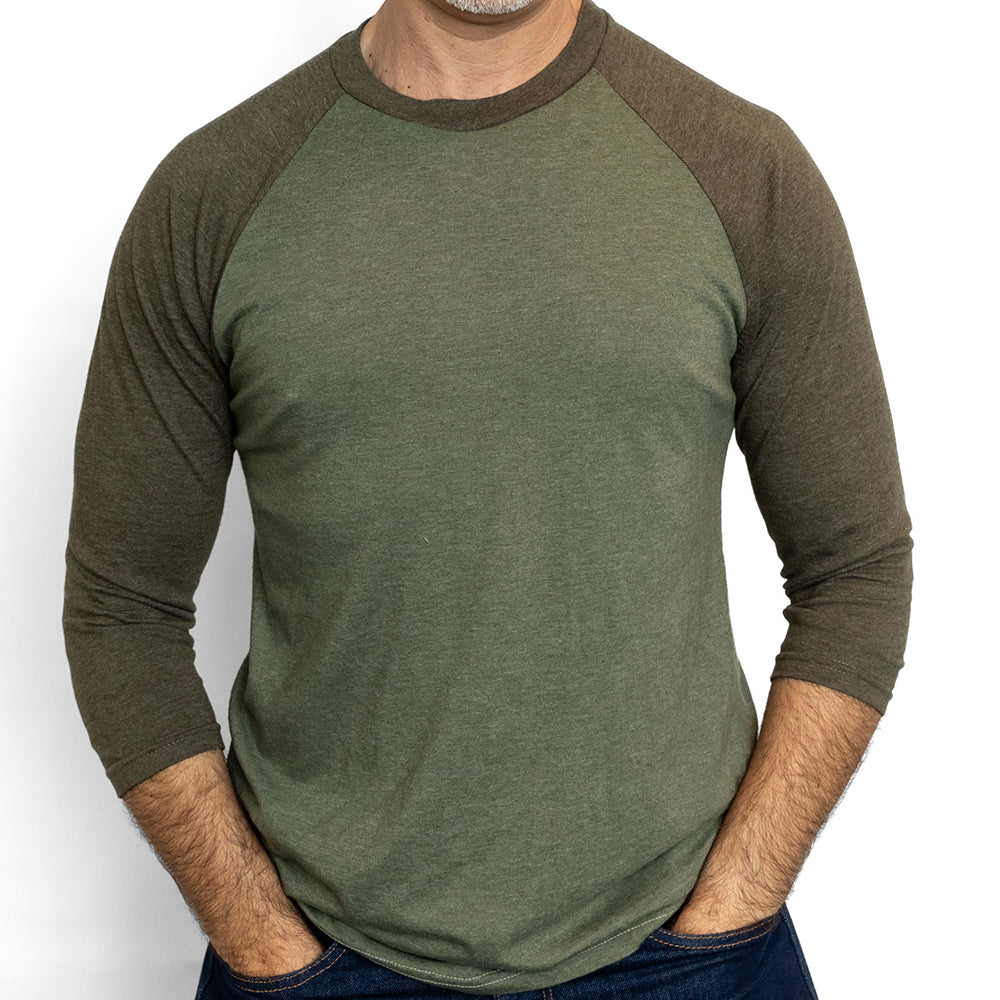 Olive &amp; Espresso Heather Contrast 3/4 Raglan Sleeve Baseball Tee