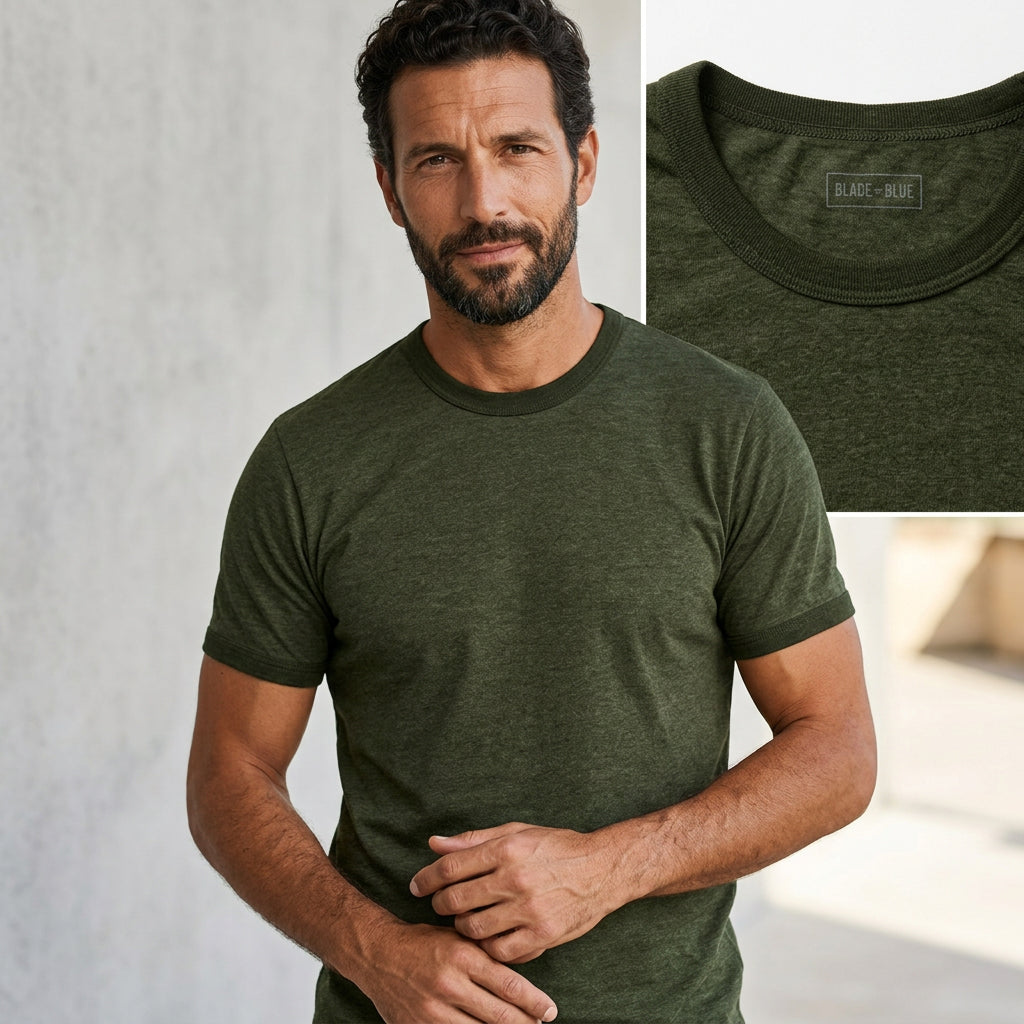 The "BLOCKER" Army Green Tonal Overdyed Tri-Blend Ringer T-Shirt
