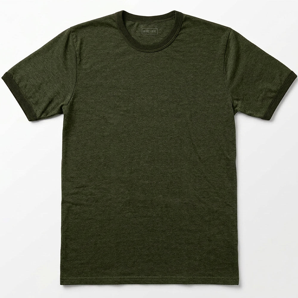 The "BLOCKER" Army Green Tonal Overdyed Tri-Blend Ringer T-Shirt