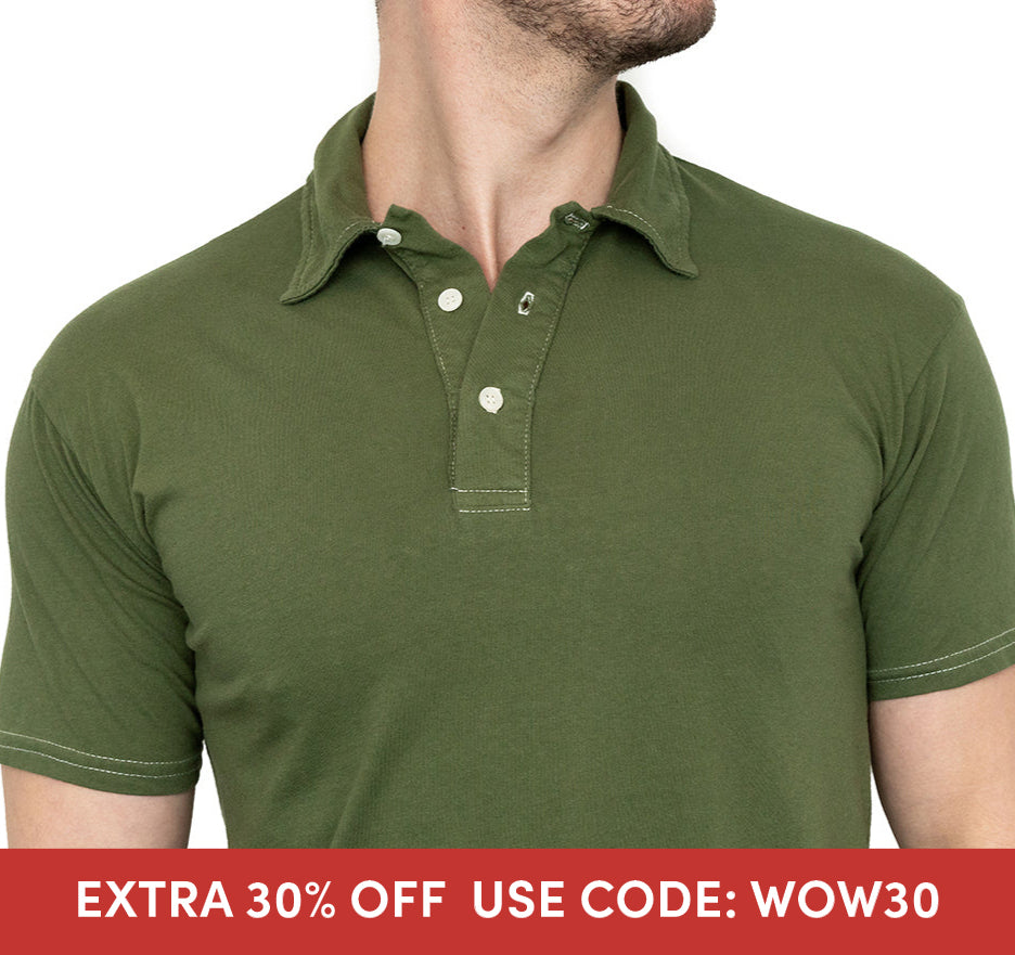 THE &quot;HURLER&quot; Organic Cotton Jersey Polo Shirt in Martini Olive Green (SIZE XL &amp; XXL)