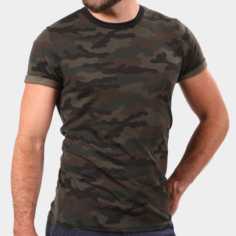 Tonal Camouflage Print Short Sleeve Ringer Tee - Made In USA