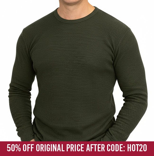 Dark Army Organic Cotton Blend Waffle Stitch Thermal Shirt (SIZE S &amp; XL)