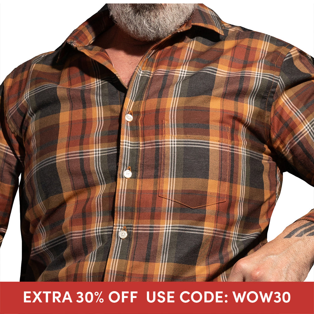 ISAAC Long Sleeve Shirt in Brushed Cotton Earthtone Plaid (Size L)
