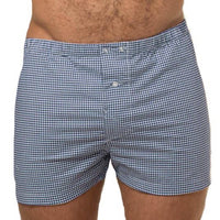 "JONNY" - Blue/Green & White Mini Gingham Boxer Short - Made In USA