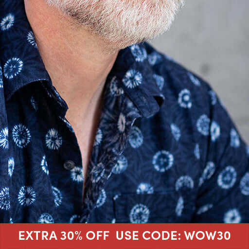 KARLTON Short Sleeve Shirt in Navy Blue Japanese Shibori Print