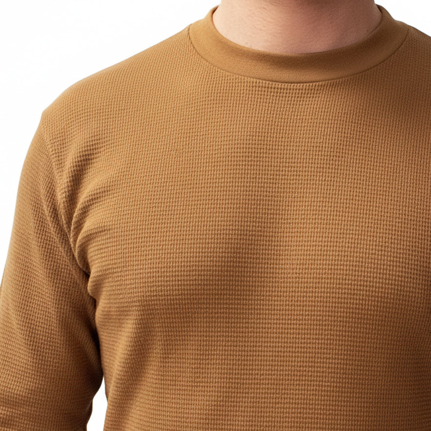 Heavyweight Cotton Army Surplus Sweater Stitch Crewneck in Copper