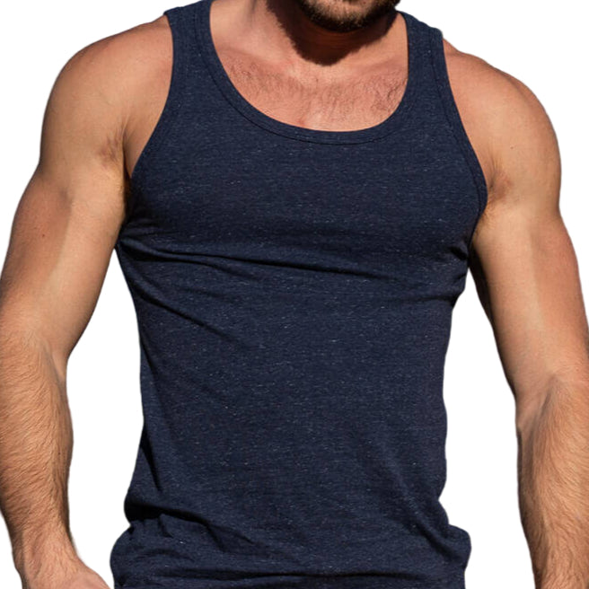 Solid Navy Heather Tri-Blend Varsity Tank Top