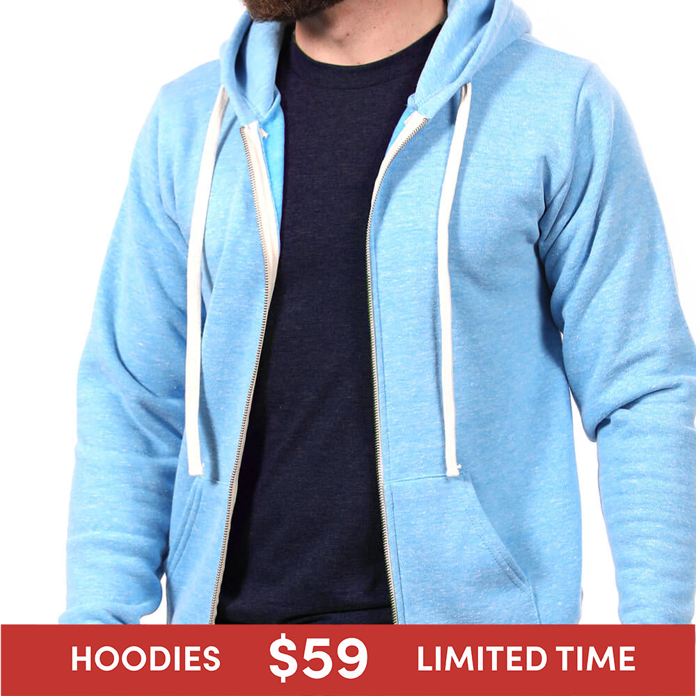 Sky Blue Heather Full Zip Hoodie