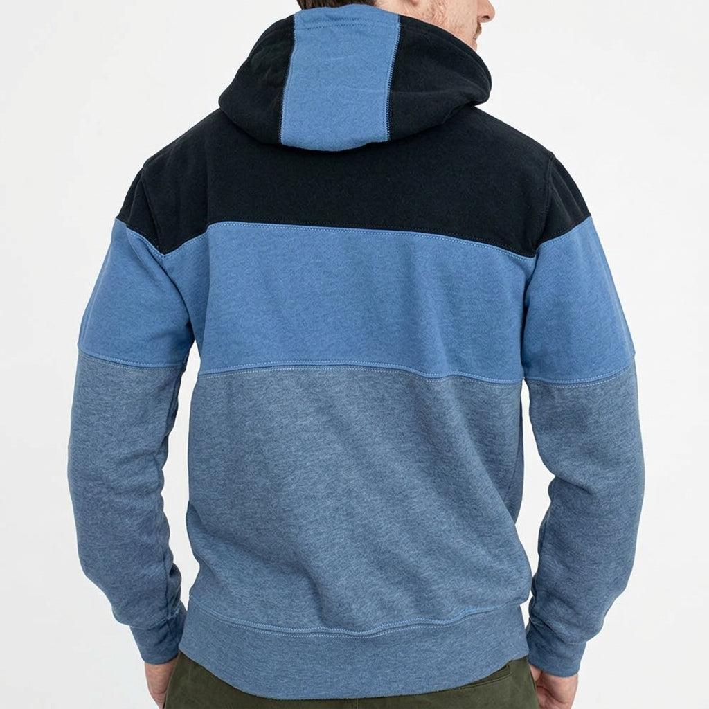 Lake Blue Colorblock Stripe Popover Hoodie