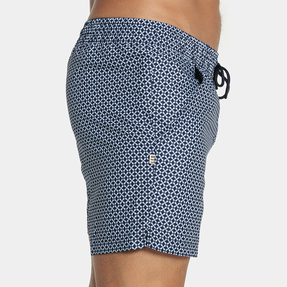 40% OFF THIS WEEKEND: Blue Tile Print 5" Inseam Swim Trunk