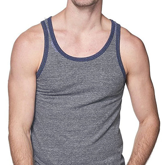 60% OFF AFTER CODE NEWFALL: Grey Heather & Deep Navy Blue Tri-Blend Tank - Made in USA