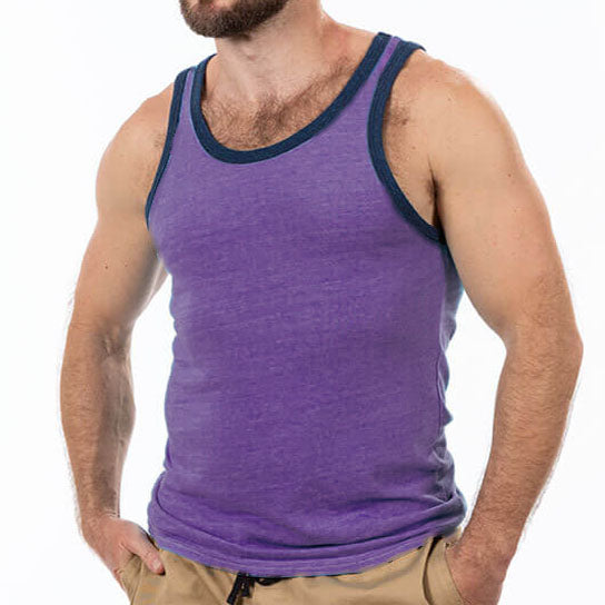 &quot;Varsity Tank&quot; Tri-Blend Tank Top in Purple Grape Heather